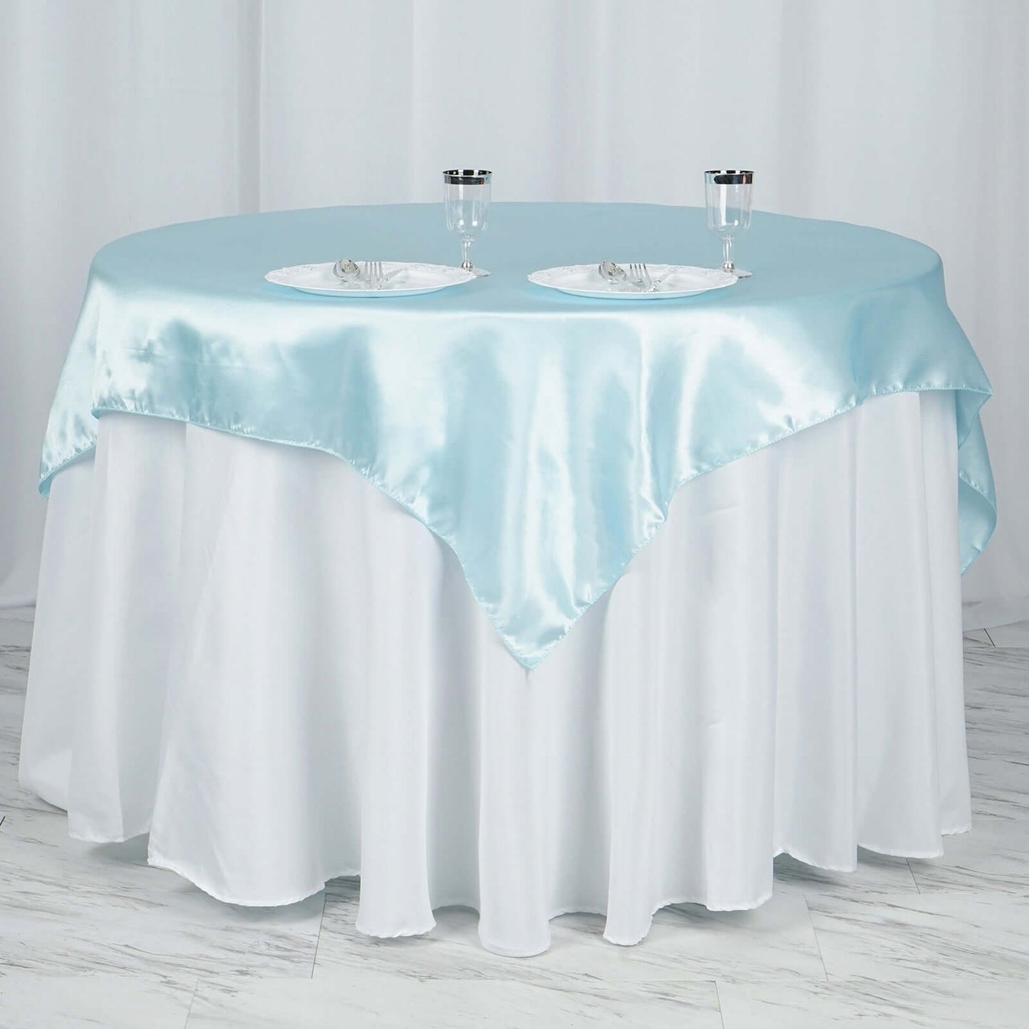 Satin 60"x60" Table Overlay Square Tablecloth Light Blue - Smooth Silky Touch Table Cover - Linen Luxes