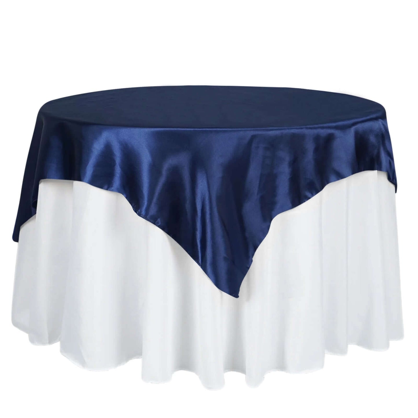 Satin 60"x60" Table Overlay Square Tablecloth Navy Blue - Smooth Silky Touch Table Cover - Linen Luxes