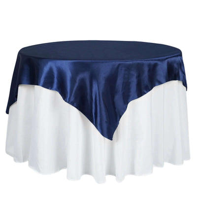 Satin 60"x60" Table Overlay Square Tablecloth Navy Blue - Smooth Silky Touch Table Cover - Linen Luxes