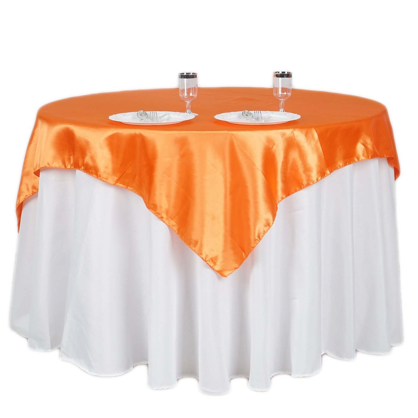 Satin 60"x60" Table Overlay Square Tablecloth Orange - Smooth Silky Touch Table Cover - Linen Luxes