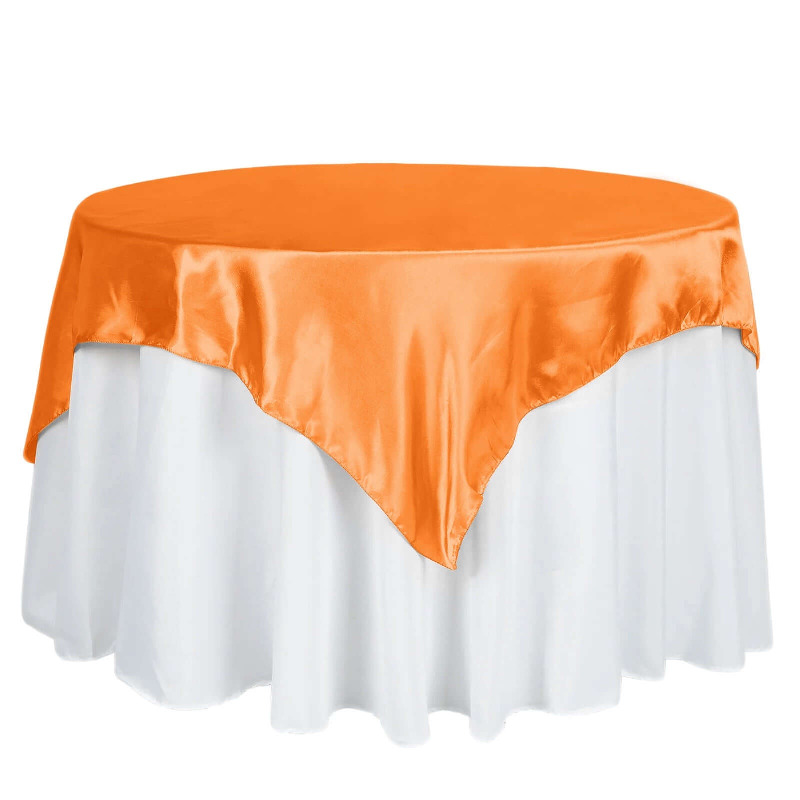 Satin 60"x60" Table Overlay Square Tablecloth Orange - Smooth Silky Touch Table Cover - Linen Luxes