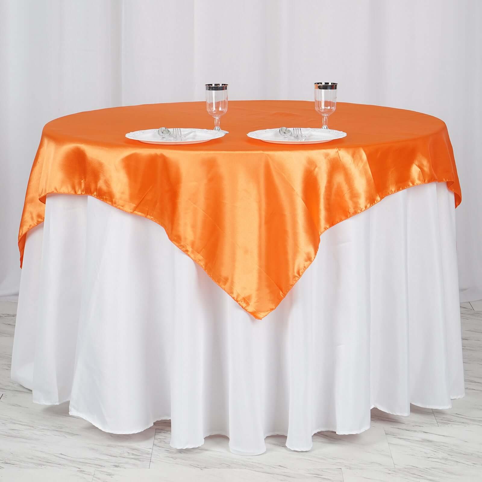 Satin 60"x60" Table Overlay Square Tablecloth Orange - Smooth Silky Touch Table Cover - Linen Luxes