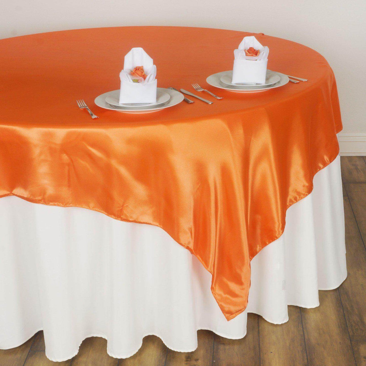 Satin 60"x60" Table Overlay Square Tablecloth Orange - Smooth Silky Touch Table Cover - Linen Luxes