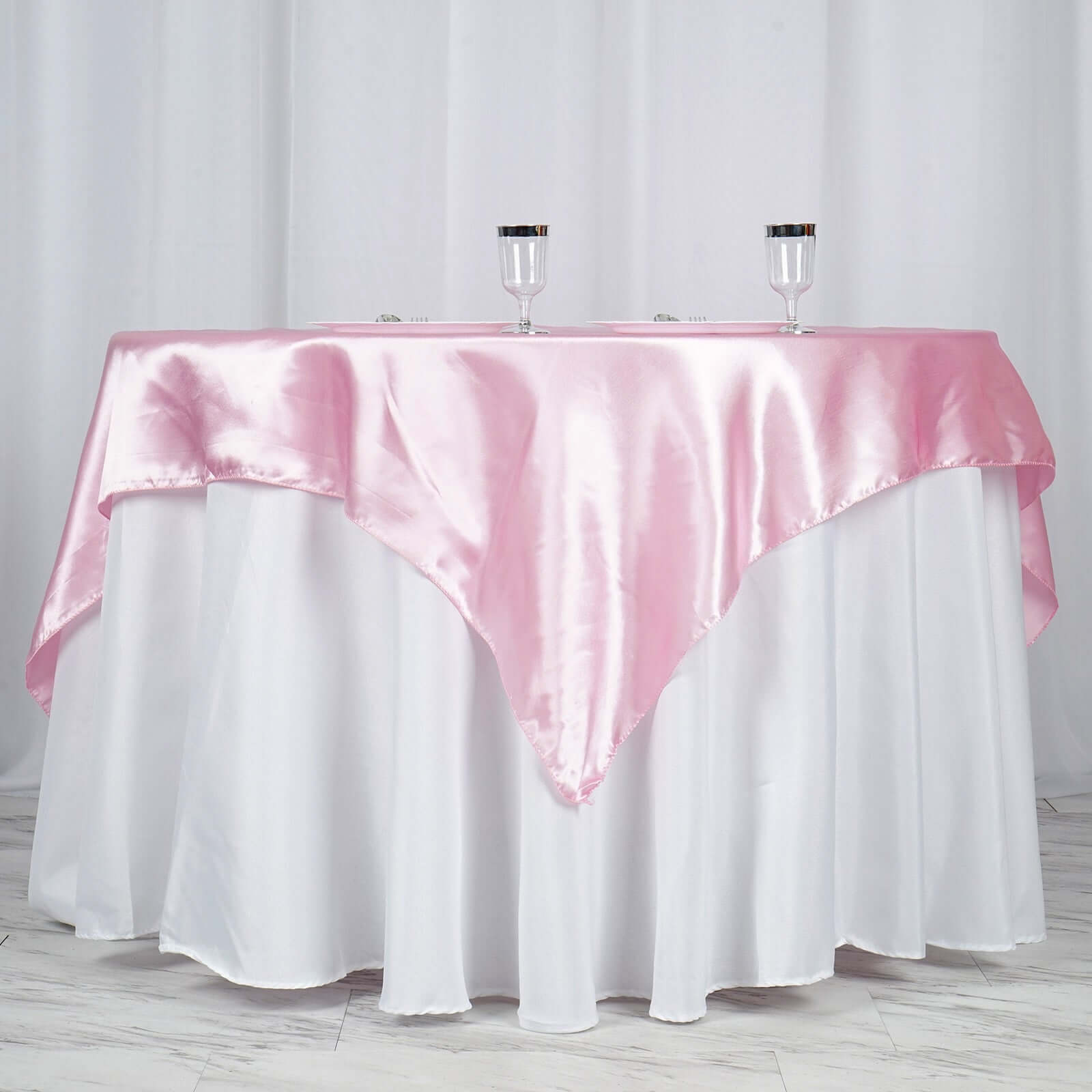 Satin 60"x60" Table Overlay Square Tablecloth Pink - Smooth Silky Touch Table Cover - Linen Luxes