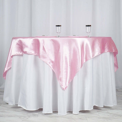 Satin 60"x60" Table Overlay Square Tablecloth Pink - Smooth Silky Touch Table Cover - Linen Luxes