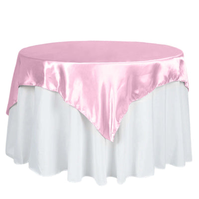 Satin 60"x60" Table Overlay Square Tablecloth Pink - Smooth Silky Touch Table Cover - Linen Luxes