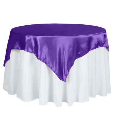 Satin 60"x60" Table Overlay Square Tablecloth Purple - Smooth Silky Touch Table Cover - Linen Luxes
