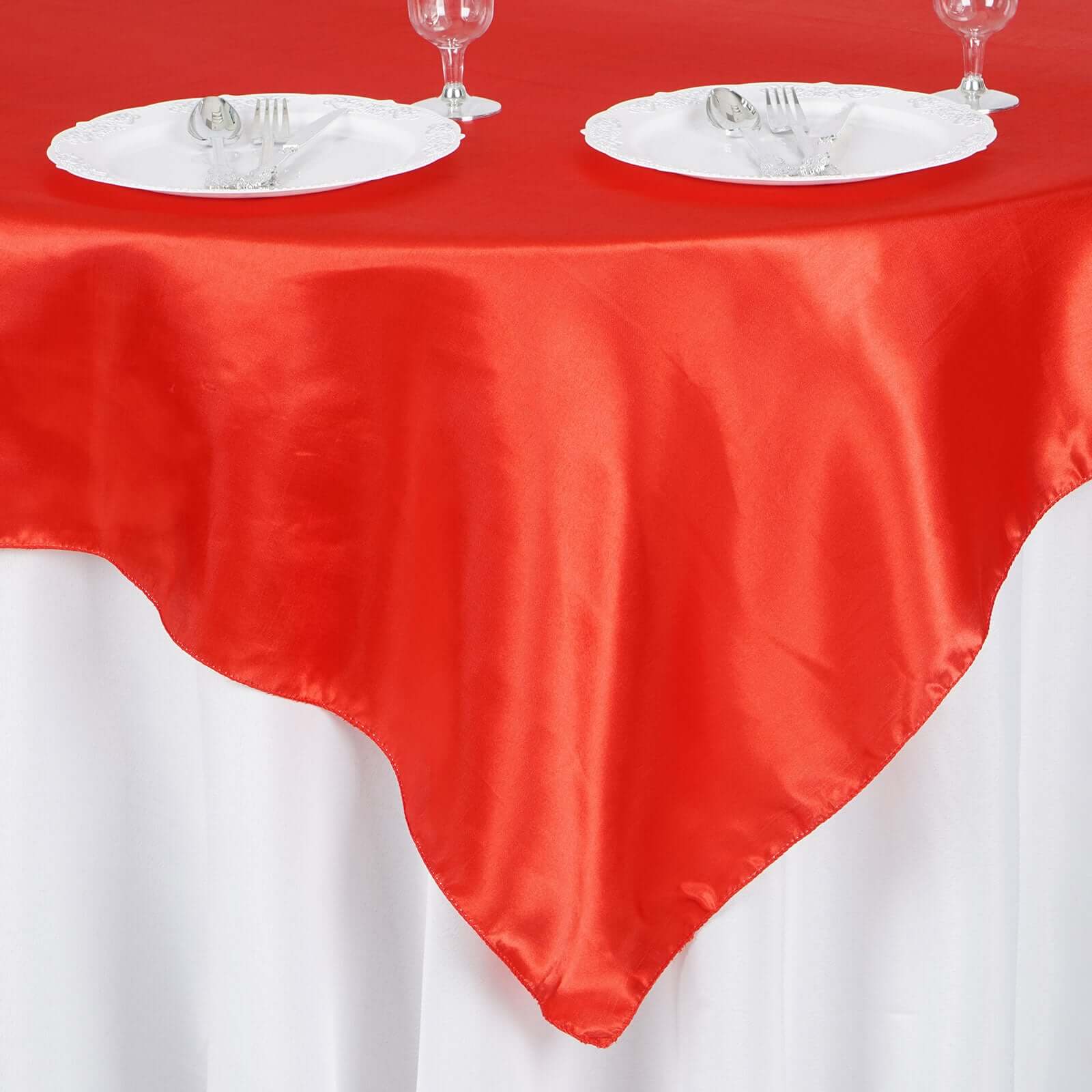 Satin 60"x60" Table Overlay Square Tablecloth Red - Smooth Silky Touch Table Cover - Linen Luxes