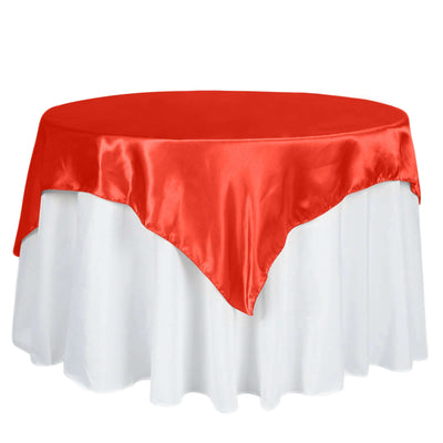 Satin 60"x60" Table Overlay Square Tablecloth Red - Smooth Silky Touch Table Cover - Linen Luxes