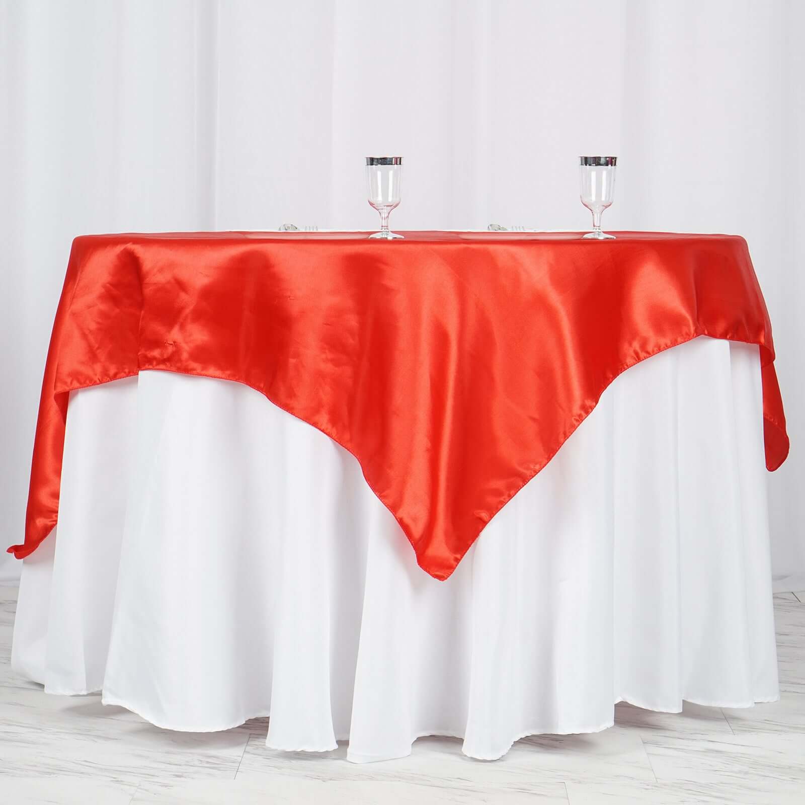 Satin 60"x60" Table Overlay Square Tablecloth Red - Smooth Silky Touch Table Cover - Linen Luxes