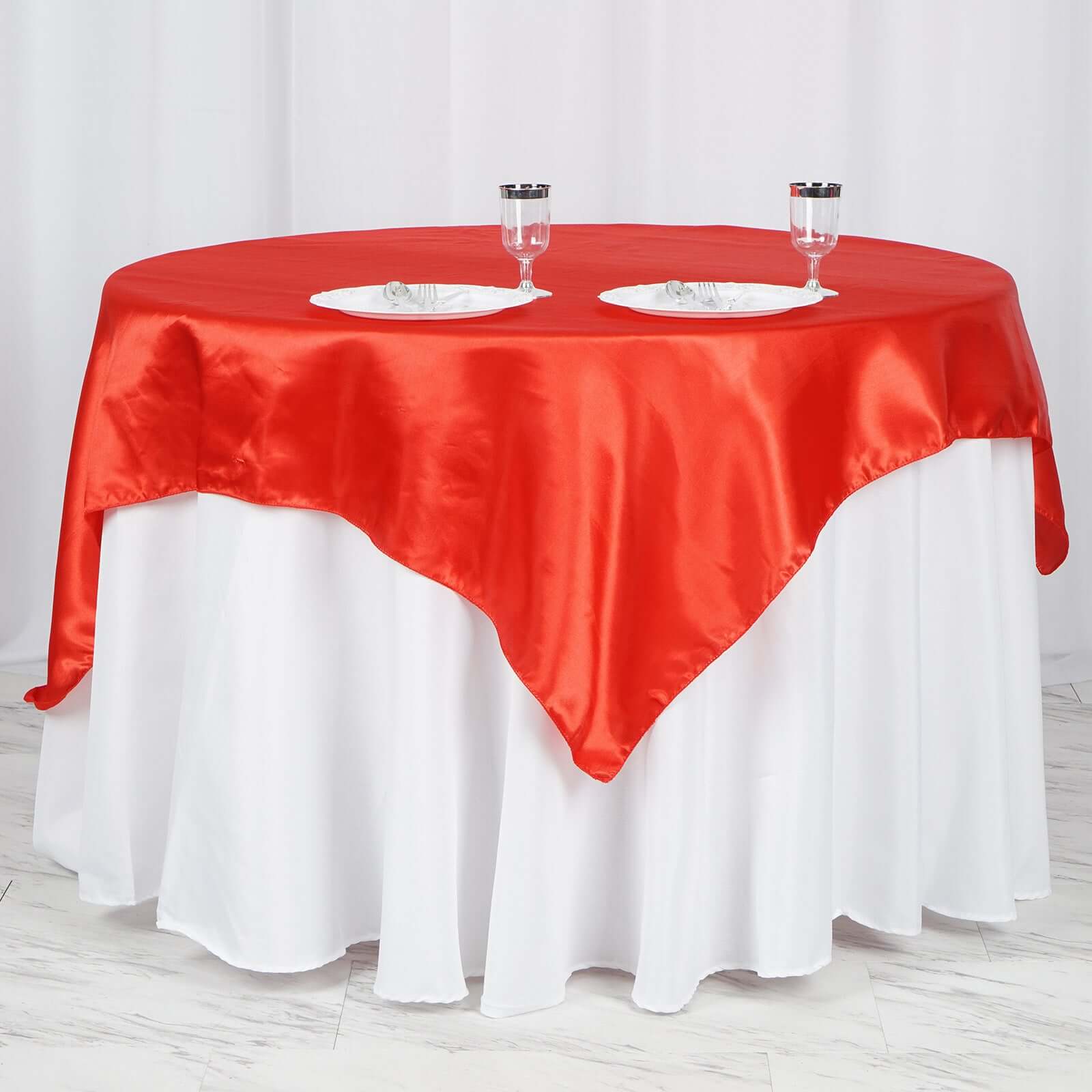 Satin 60"x60" Table Overlay Square Tablecloth Red - Smooth Silky Touch Table Cover - Linen Luxes