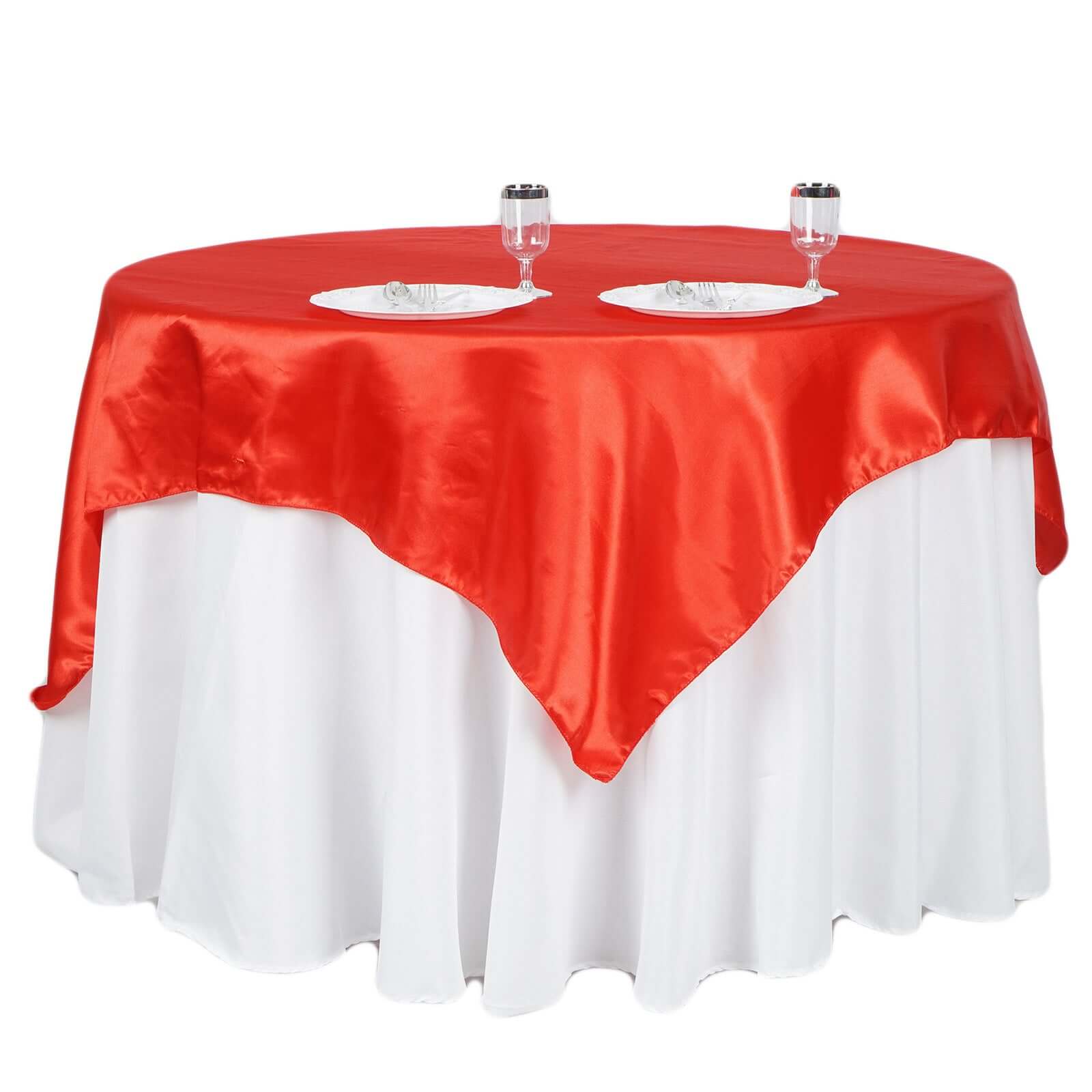 Satin 60"x60" Table Overlay Square Tablecloth Red - Smooth Silky Touch Table Cover - Linen Luxes