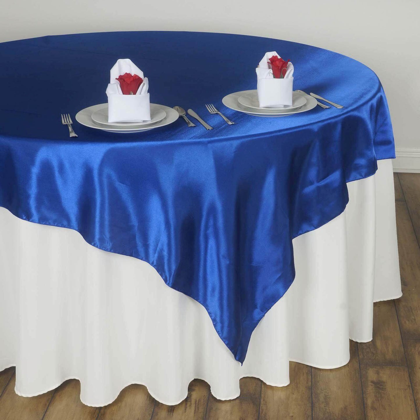 Satin 60"x60" Table Overlay Square Tablecloth Royal Blue - Smooth Silky Touch Table Cover - Linen Luxes