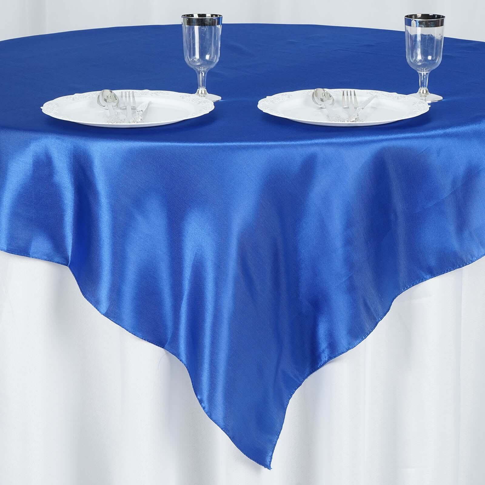 Satin 60"x60" Table Overlay Square Tablecloth Royal Blue - Smooth Silky Touch Table Cover - Linen Luxes