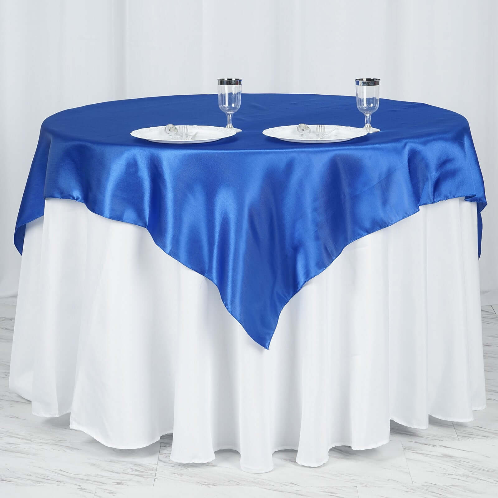 Satin 60"x60" Table Overlay Square Tablecloth Royal Blue - Smooth Silky Touch Table Cover - Linen Luxes