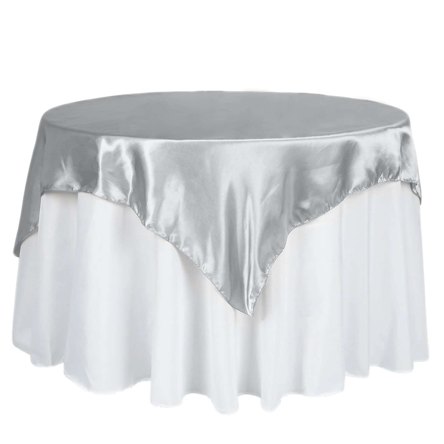 Satin 60"x60" Table Overlay Square Tablecloth Silver - Smooth Silky Touch Table Cover - Linen Luxes