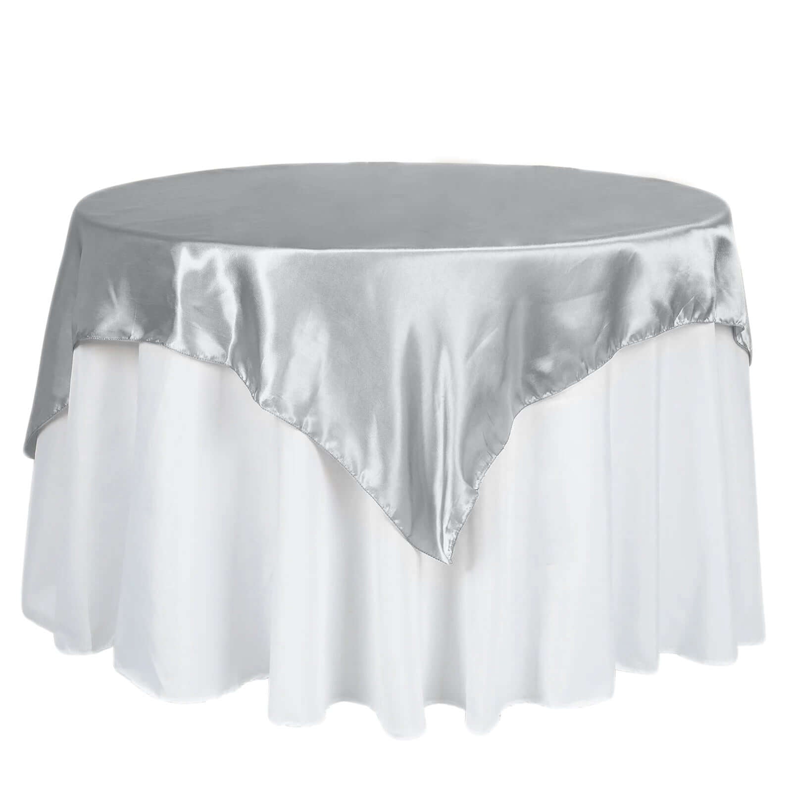 Satin 60"x60" Table Overlay Square Tablecloth Silver - Smooth Silky Touch Table Cover - Linen Luxes