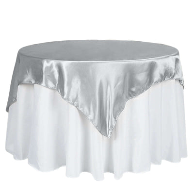 Satin 60"x60" Table Overlay Square Tablecloth Silver - Smooth Silky Touch Table Cover - Linen Luxes