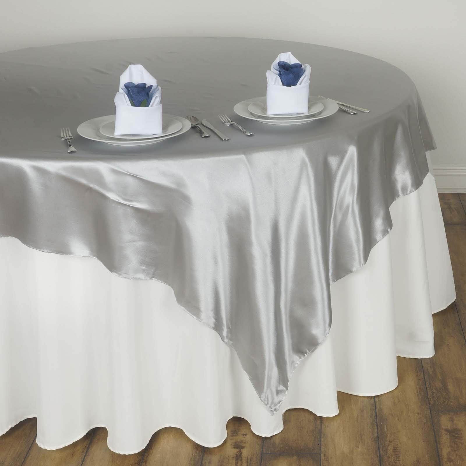 Satin 60"x60" Table Overlay Square Tablecloth Silver - Smooth Silky Touch Table Cover - Linen Luxes