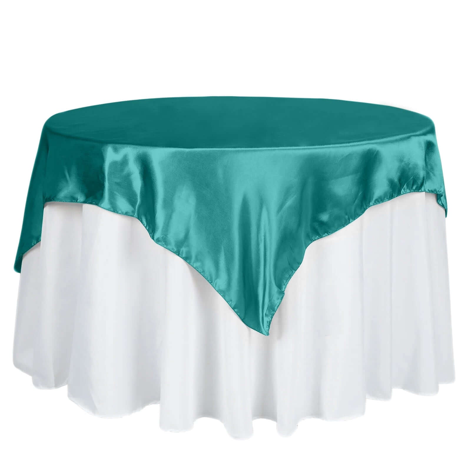 Satin 60"x60" Table Overlay Square Tablecloth Turquoise - Smooth Silky Touch Table Cover - Linen Luxes