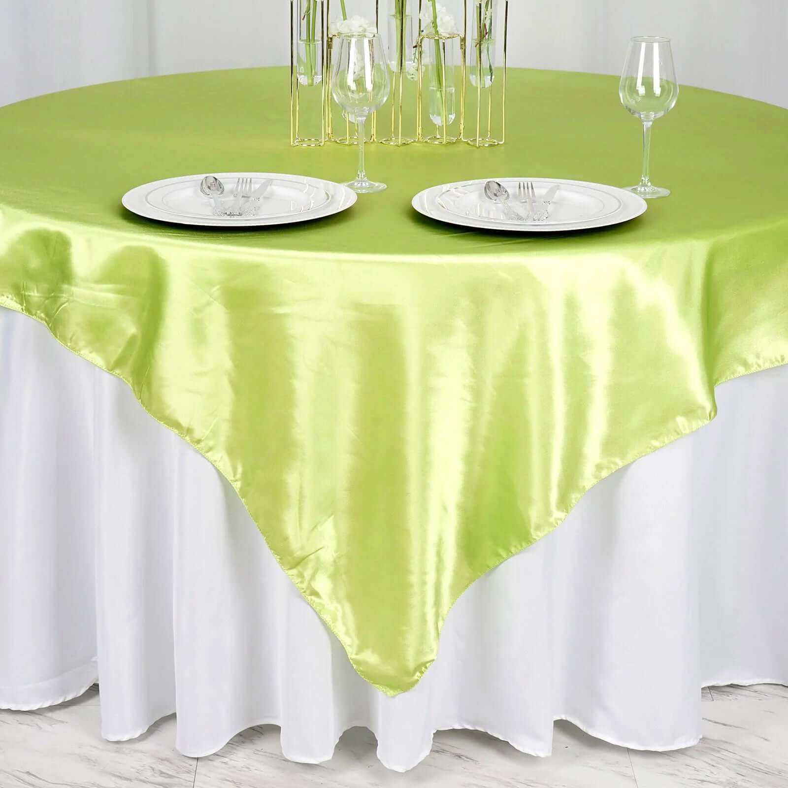 Satin 72"x72" Table Overlay Square Tablecloth Apple Green - Smooth Finish Table Cover - Linen Luxes