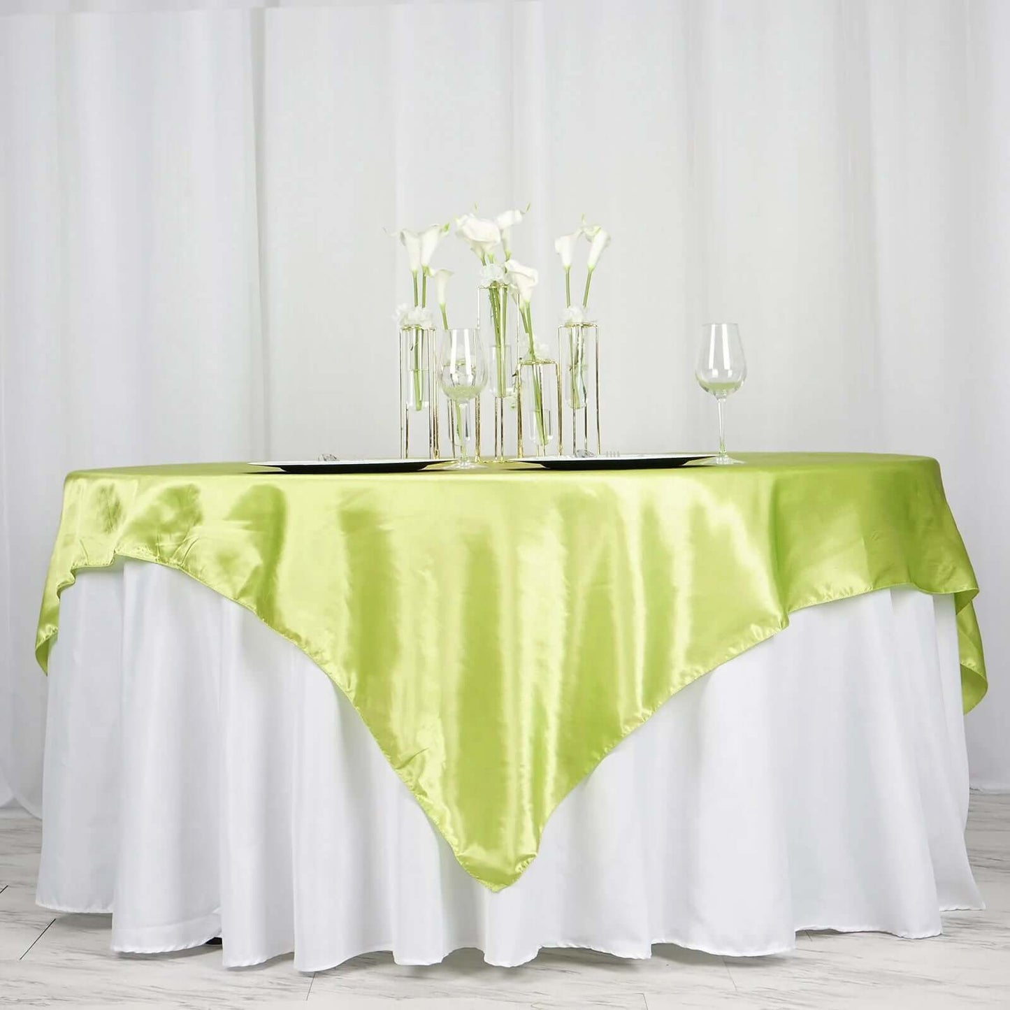 Satin 72"x72" Table Overlay Square Tablecloth Apple Green - Smooth Finish Table Cover - Linen Luxes