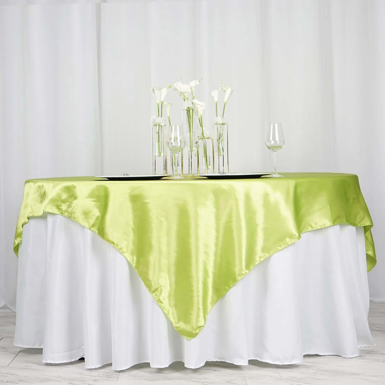 Satin 72"x72" Table Overlay Square Tablecloth Apple Green - Smooth Finish Table Cover - Linen Luxes