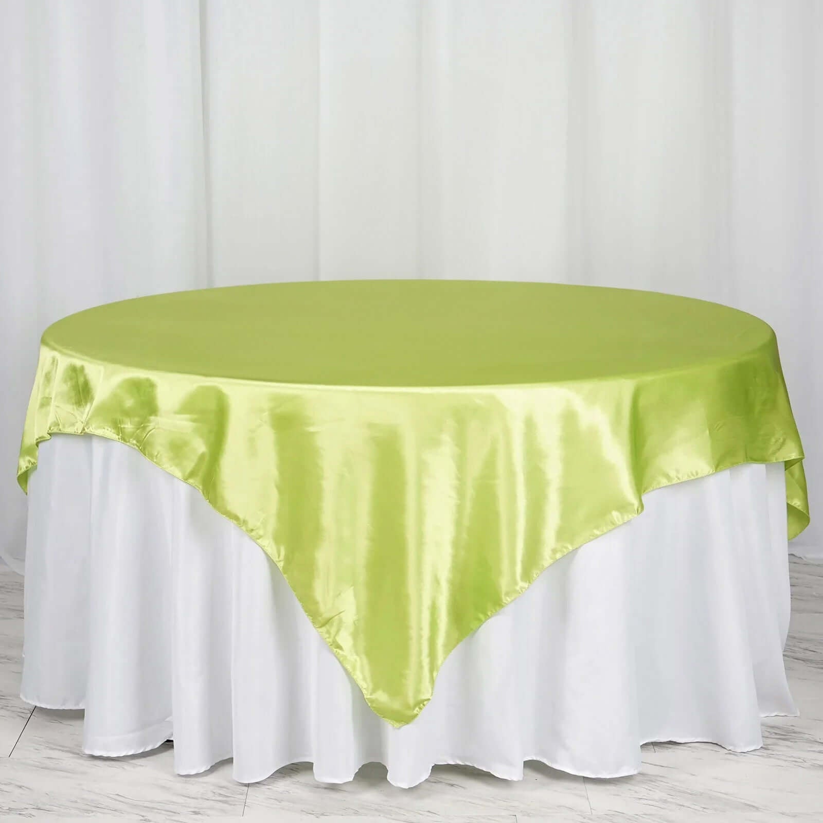 Satin 72"x72" Table Overlay Square Tablecloth Apple Green - Smooth Finish Table Cover - Linen Luxes
