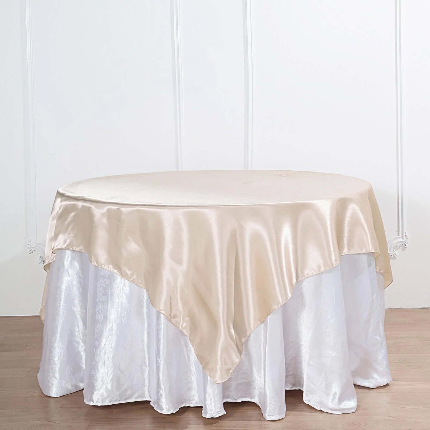 Satin 72"x72" Table Overlay Square Tablecloth Beige - Smooth Finish Table Cover - Linen Luxes