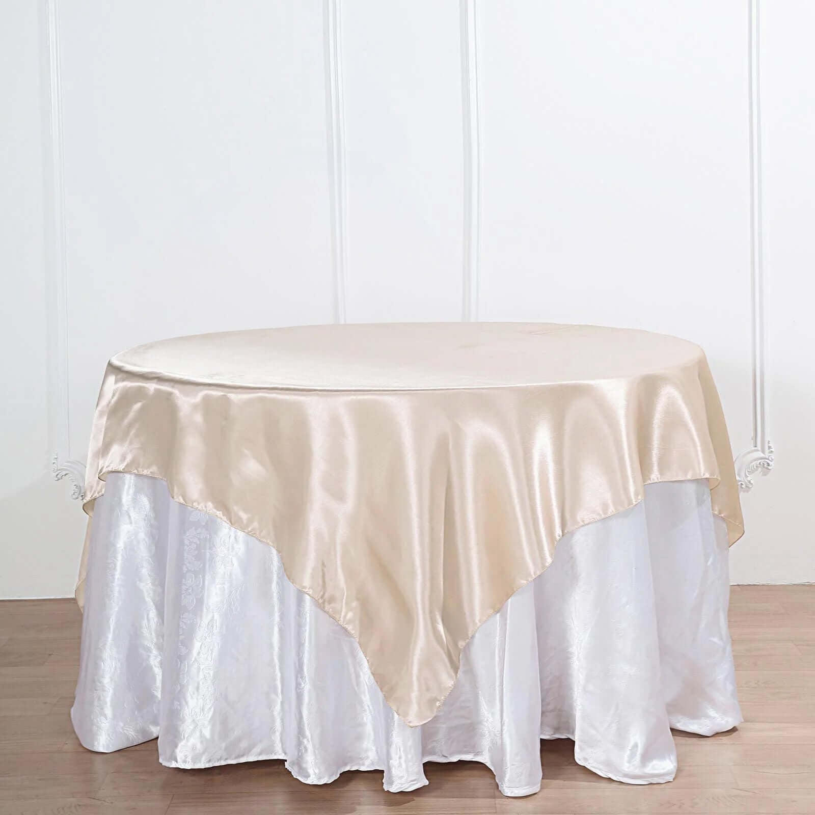 Satin 72"x72" Table Overlay Square Tablecloth Beige - Smooth Finish Table Cover - Linen Luxes