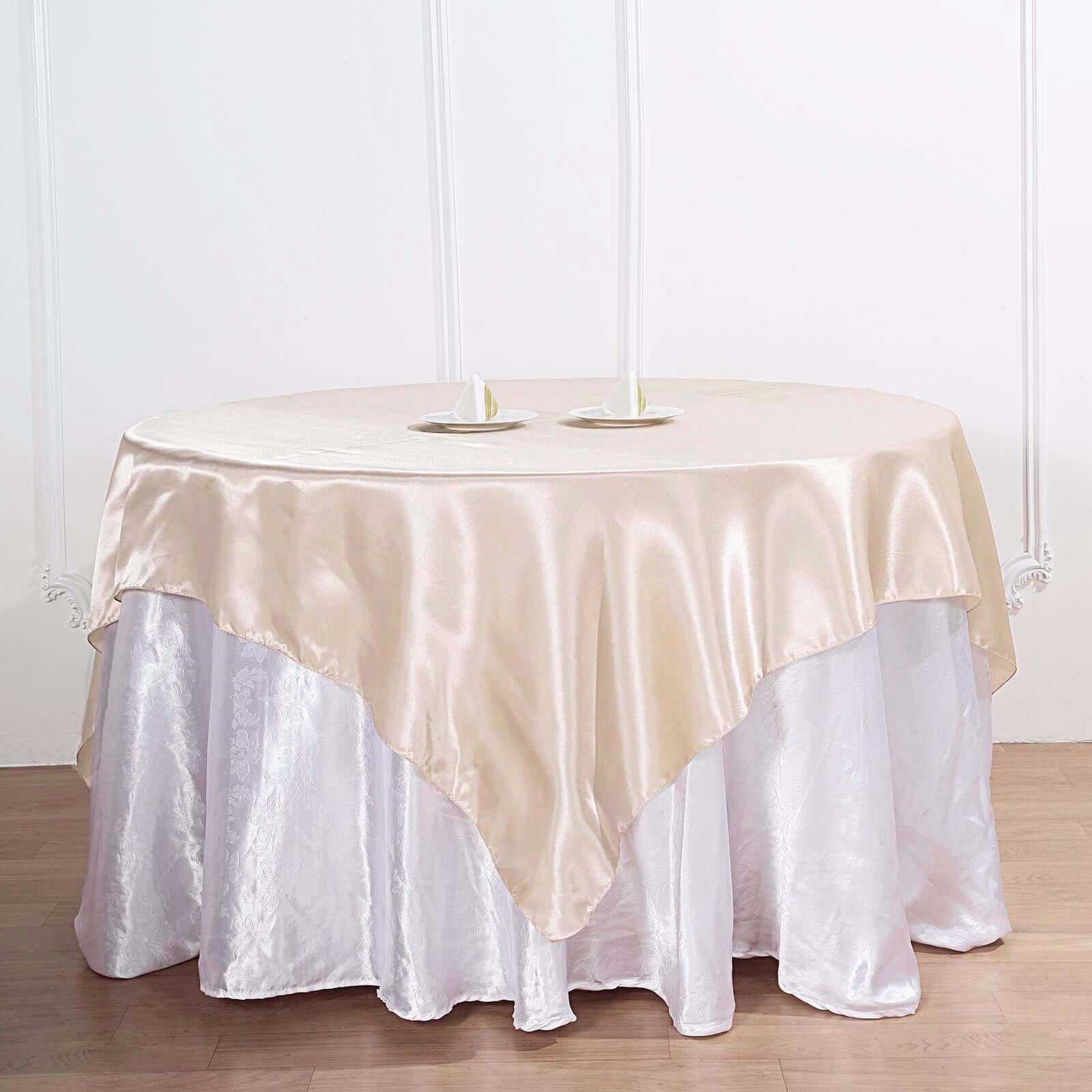 Satin 72"x72" Table Overlay Square Tablecloth Beige - Smooth Finish Table Cover - Linen Luxes