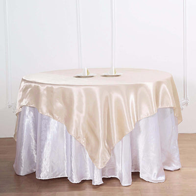 Satin 72"x72" Table Overlay Square Tablecloth Beige - Smooth Finish Table Cover - Linen Luxes