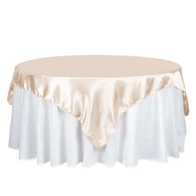 Satin 72"x72" Table Overlay Square Tablecloth Beige - Smooth Finish Table Cover - Linen Luxes