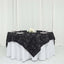 Satin 72"x72" Table Overlay Square Tablecloth Black - 3D Rosette Design for Stylish Occasions - Linen Luxes
