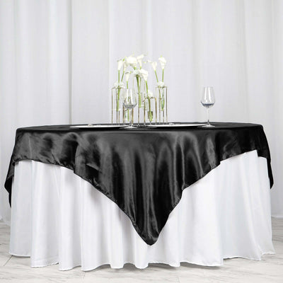 Satin 72"x72" Table Overlay Square Tablecloth Black - Smooth Finish for Luxurious Events - Linen Luxes