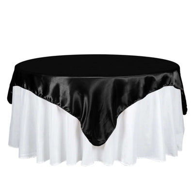 Satin 72"x72" Table Overlay Square Tablecloth Black - Smooth Finish for Luxurious Events - Linen Luxes