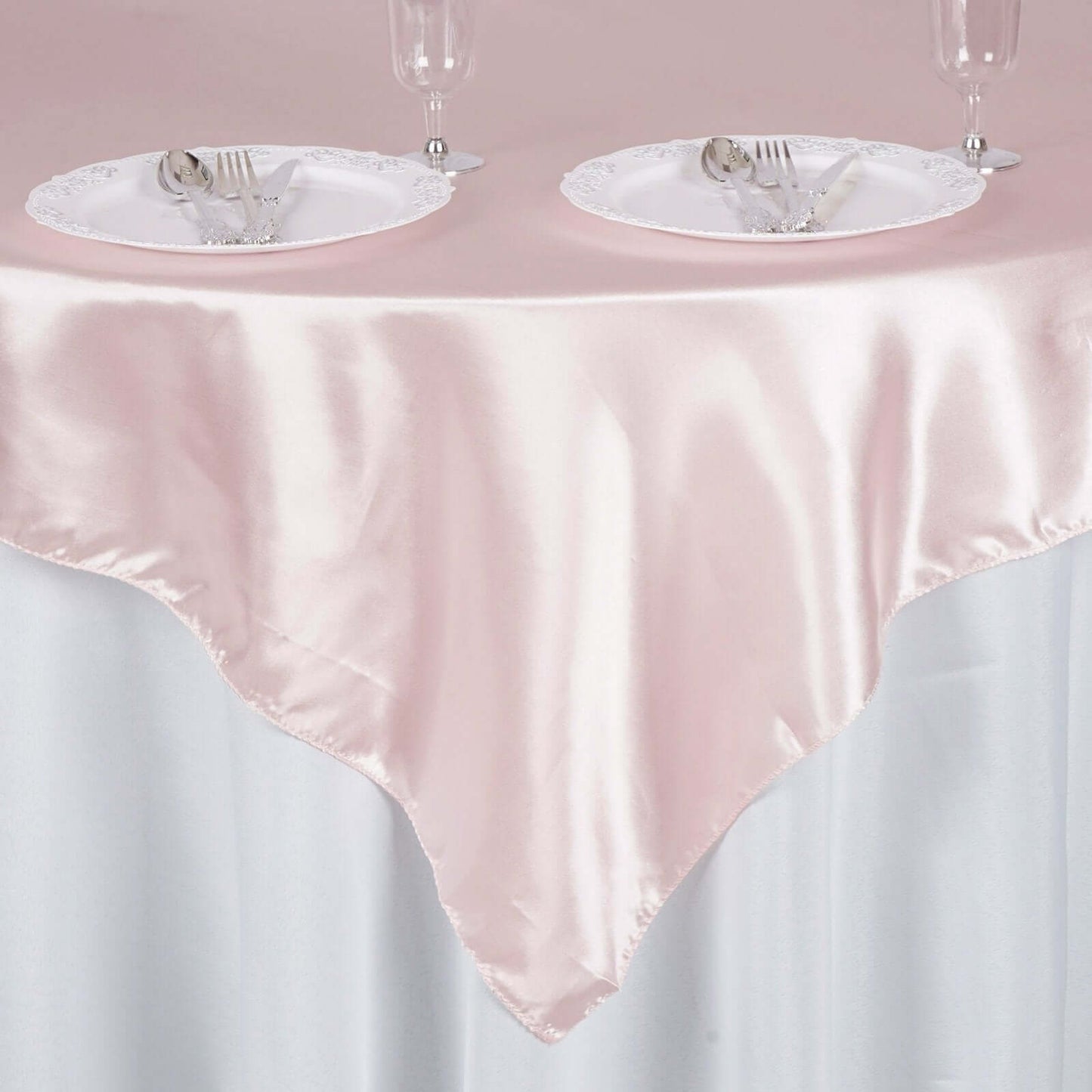 Satin 72"x72" Table Overlay Square Tablecloth Blush - Smooth Finish Table Cover - Linen Luxes