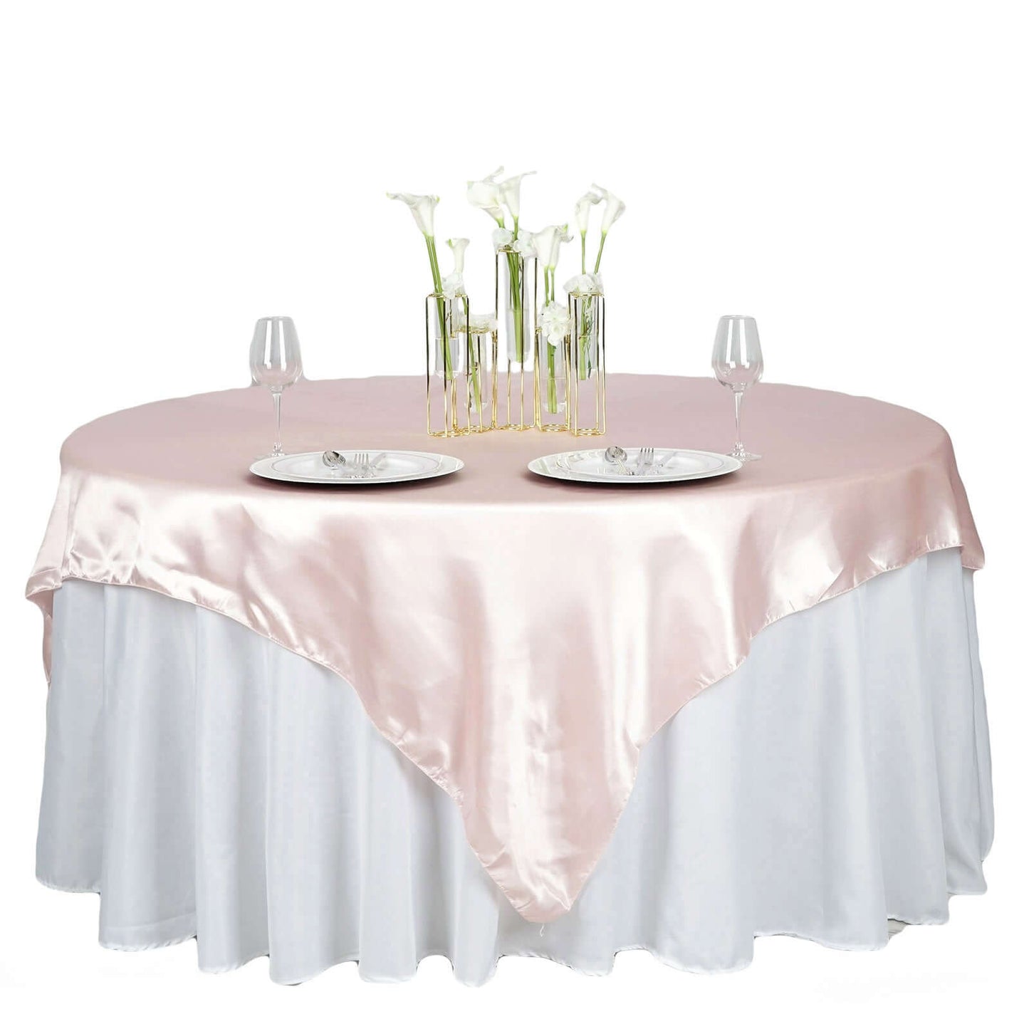 Satin 72"x72" Table Overlay Square Tablecloth Blush - Smooth Finish Table Cover - Linen Luxes