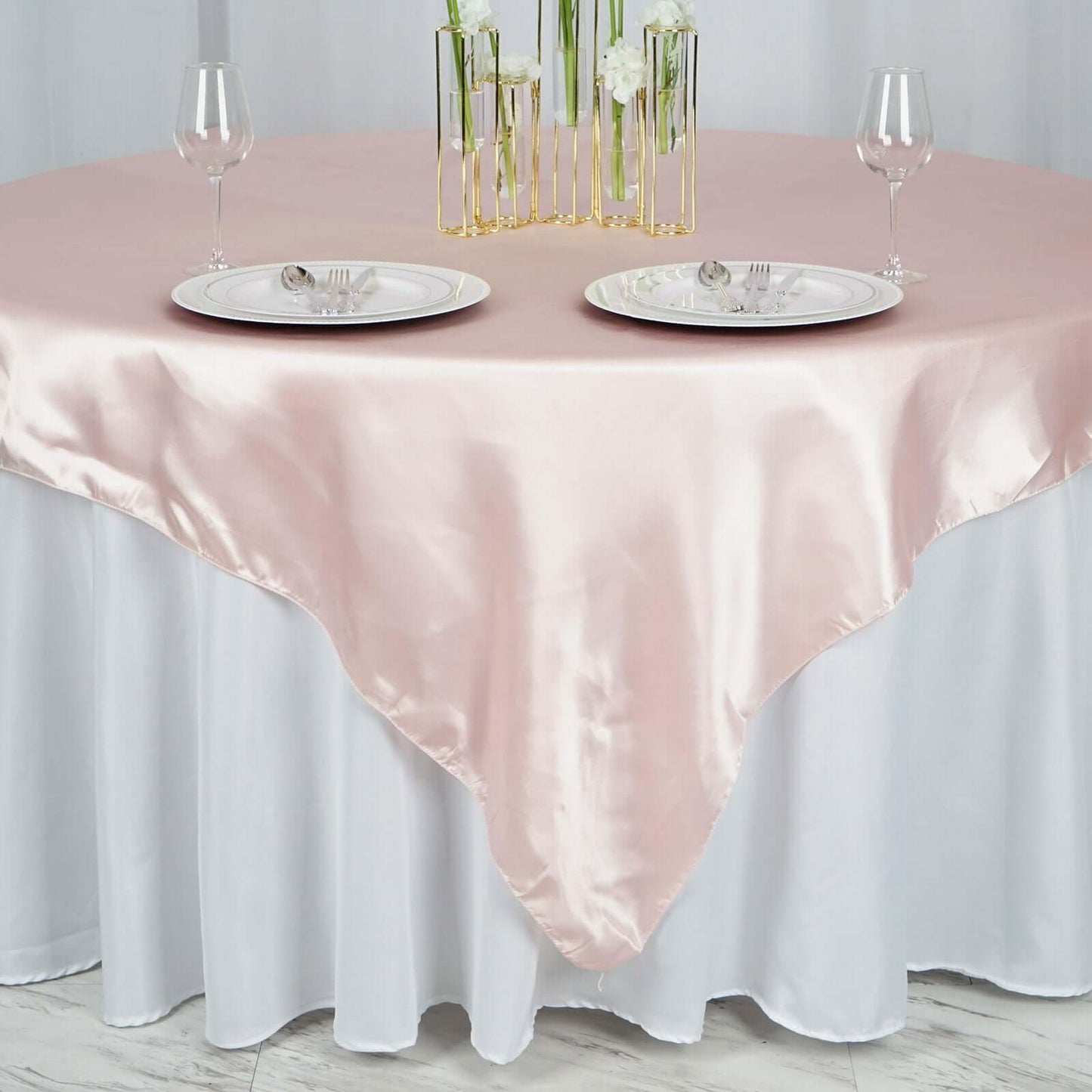 Satin 72"x72" Table Overlay Square Tablecloth Blush - Smooth Finish Table Cover - Linen Luxes