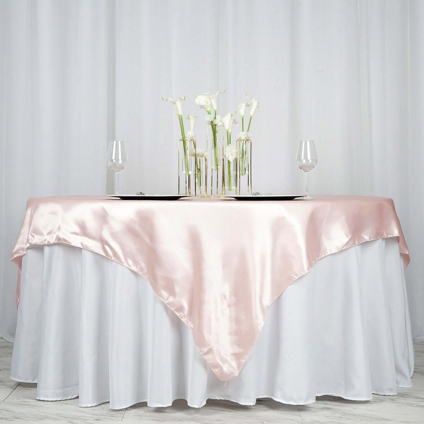 Satin 72"x72" Table Overlay Square Tablecloth Blush - Smooth Finish Table Cover - Linen Luxes