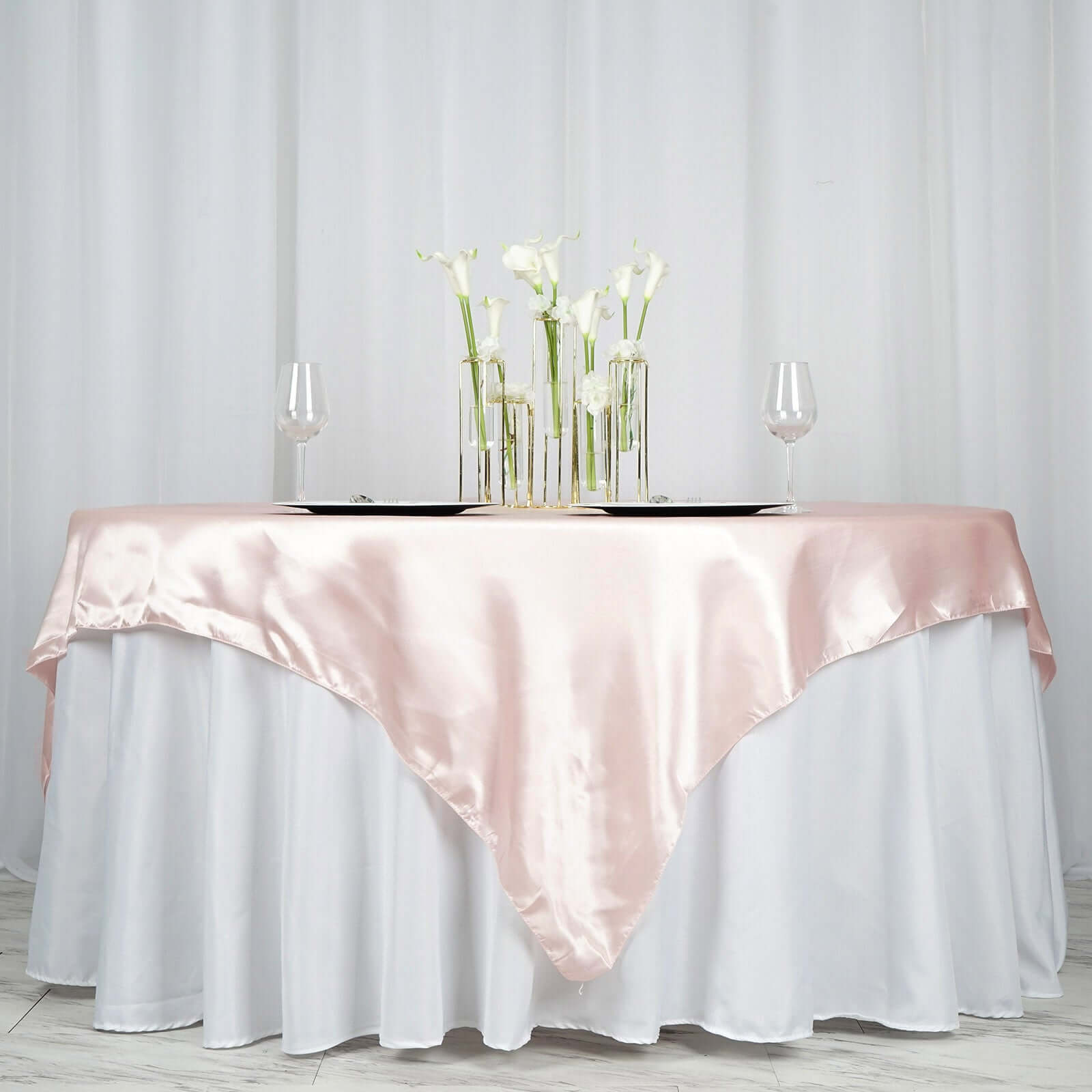 Satin 72"x72" Table Overlay Square Tablecloth Blush - Smooth Finish Table Cover - Linen Luxes