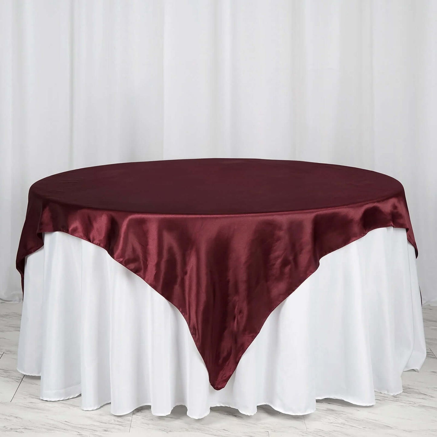 Satin 72"x72" Table Overlay Square Tablecloth Burgundy - Smooth Finish Table Cover - Linen Luxes