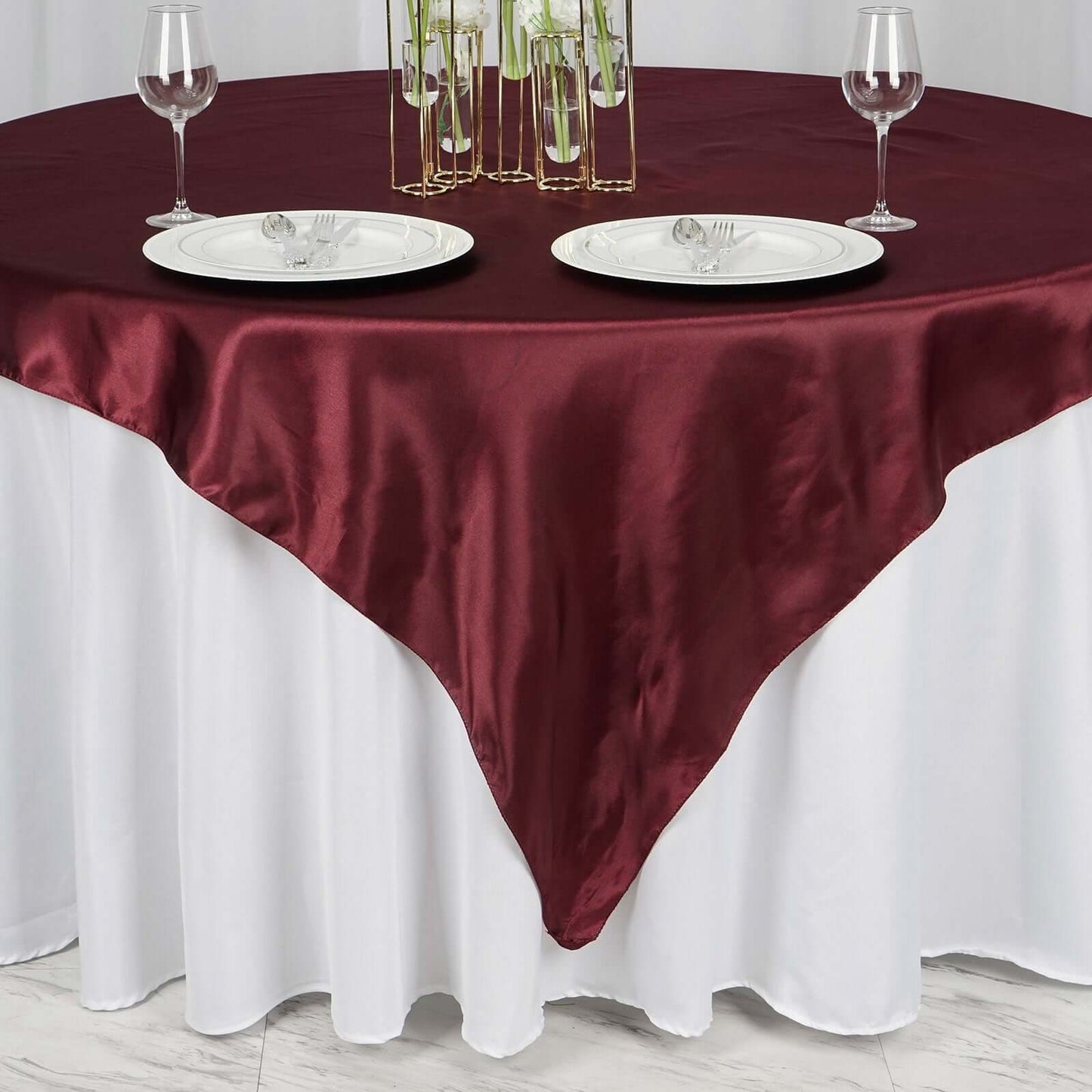 Satin 72"x72" Table Overlay Square Tablecloth Burgundy - Smooth Finish Table Cover - Linen Luxes