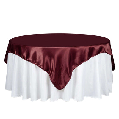 Satin 72"x72" Table Overlay Square Tablecloth Burgundy - Smooth Finish Table Cover - Linen Luxes