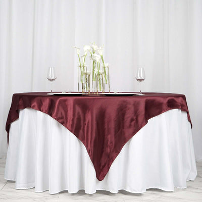 Satin 72"x72" Table Overlay Square Tablecloth Burgundy - Smooth Finish Table Cover - Linen Luxes