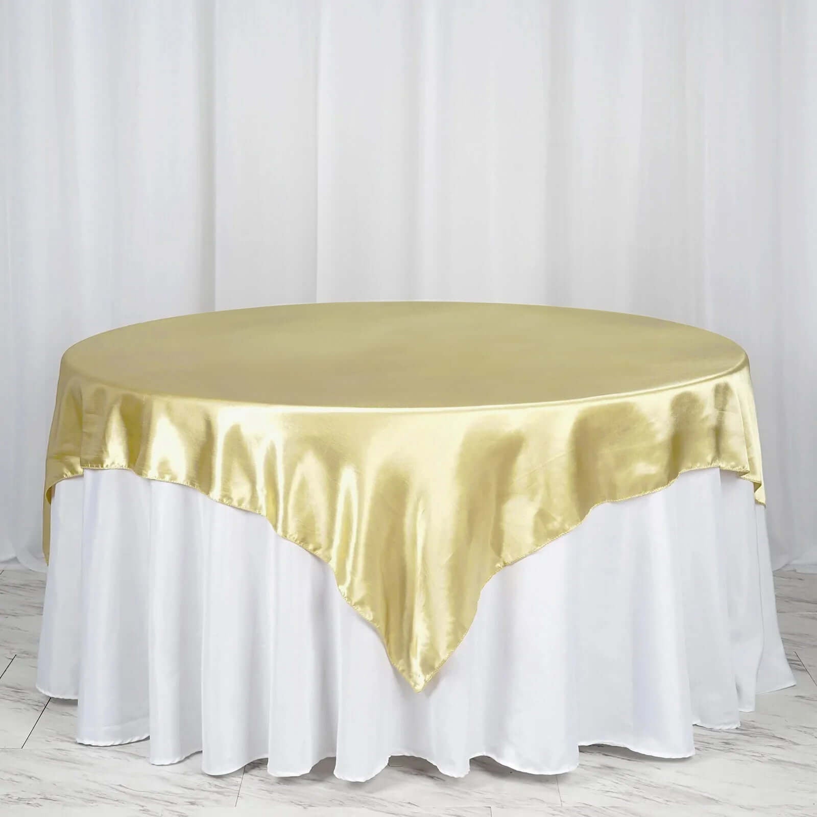 Satin 72"x72" Table Overlay Square Tablecloth Champagne - Smooth Finish Table Cover - Linen Luxes