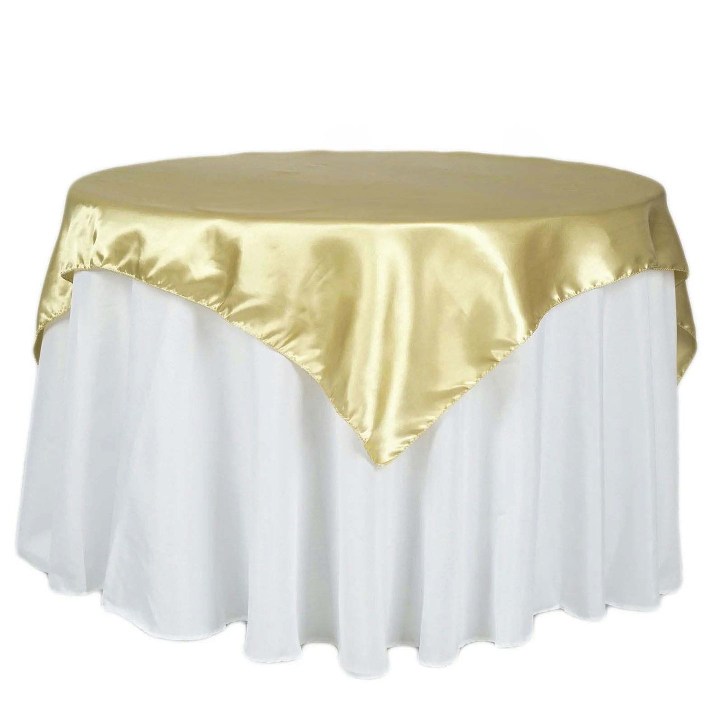 Satin 72"x72" Table Overlay Square Tablecloth Champagne - Smooth Finish Table Cover - Linen Luxes