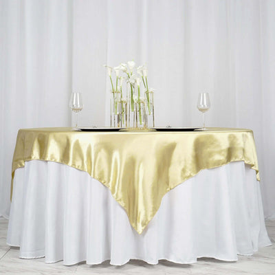 Satin 72"x72" Table Overlay Square Tablecloth Champagne - Smooth Finish Table Cover - Linen Luxes