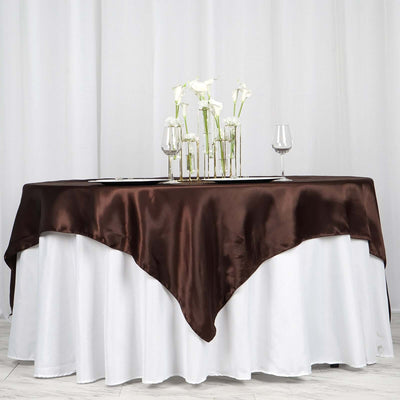 Satin 72"x72" Table Overlay Square Tablecloth Chocolate - Smooth Finish Table Cover - Linen Luxes