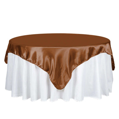 Satin 72"x72" Table Overlay Square Tablecloth Cinnamon Brown - Smooth Finish Table Cover